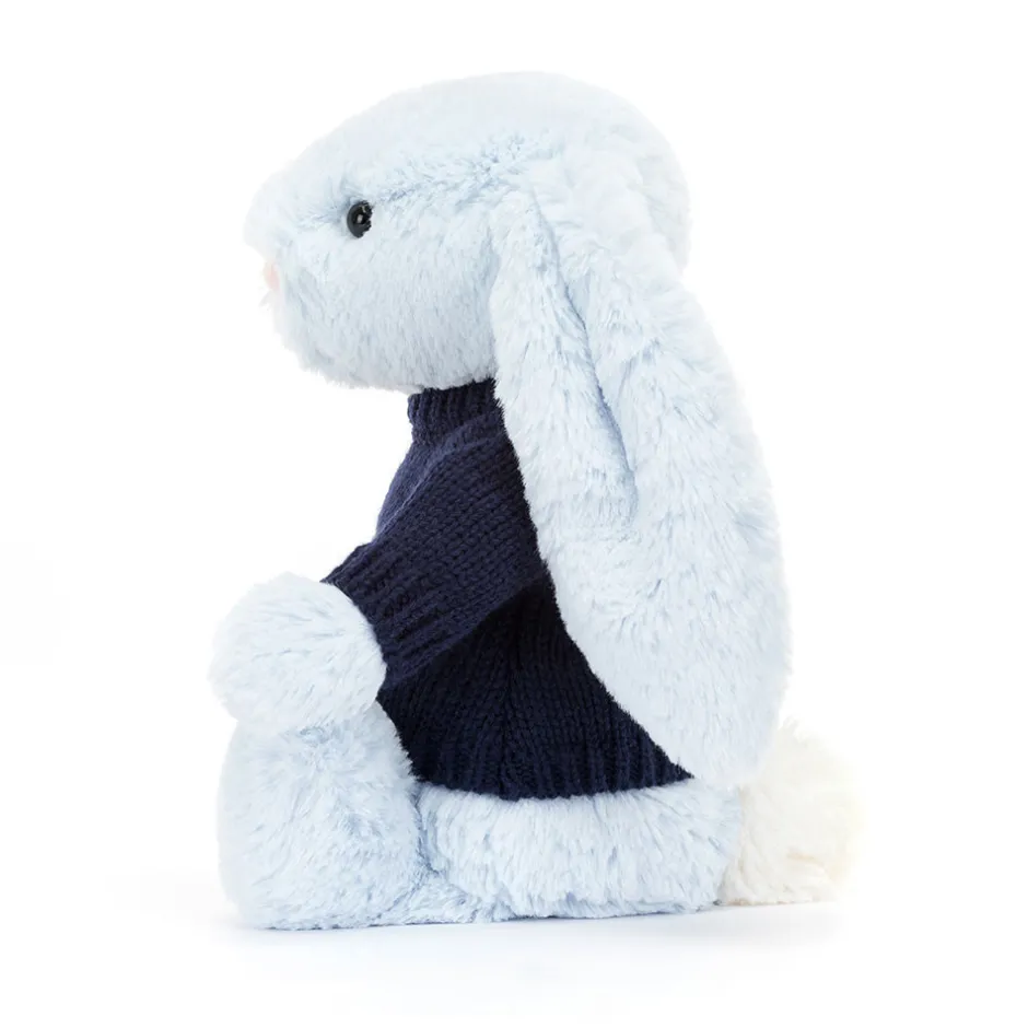 Bashful Blue Bunny with Personalised Navy Jumper*Jellycat Outlet