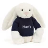 Bashful Cream Bunny with Personalised Navy Jumper*Jellycat Best