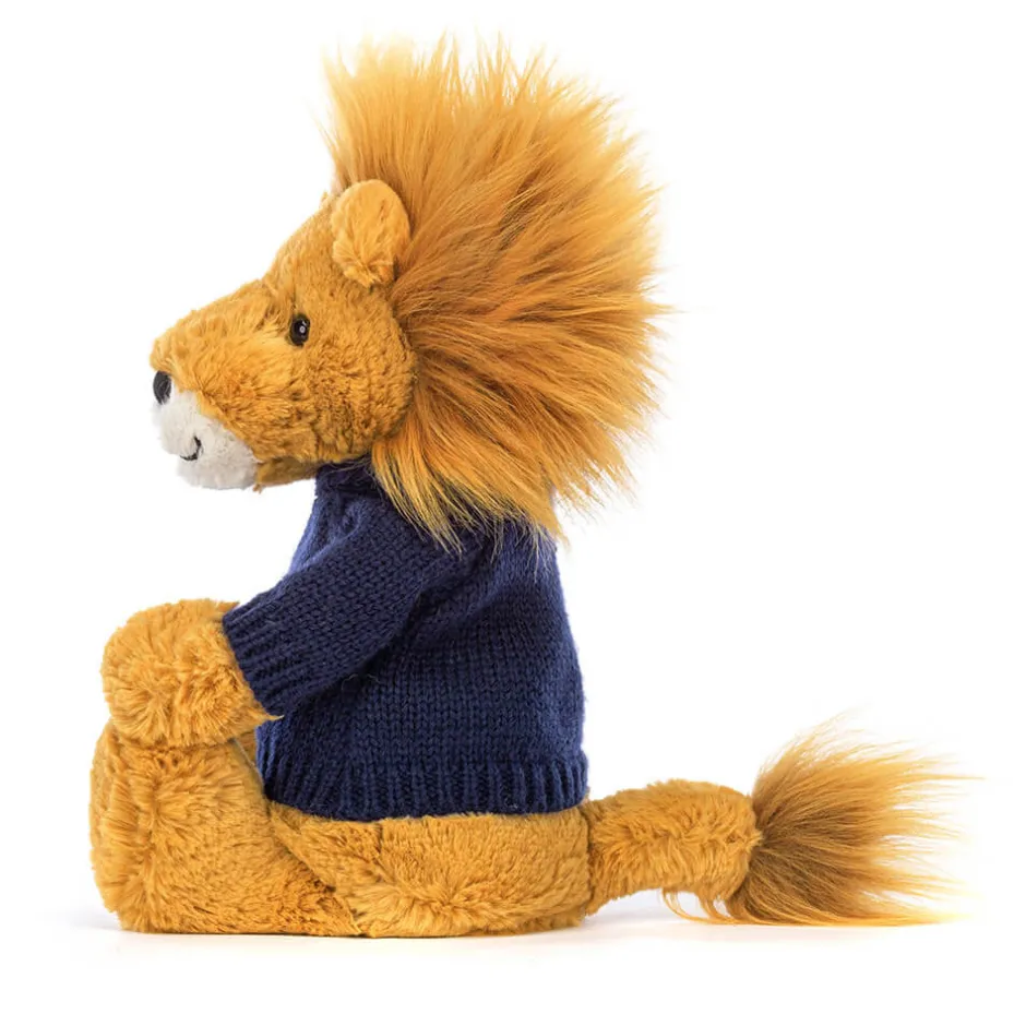 Bashful Lion with Personalised Navy Jumper*Jellycat Clearance