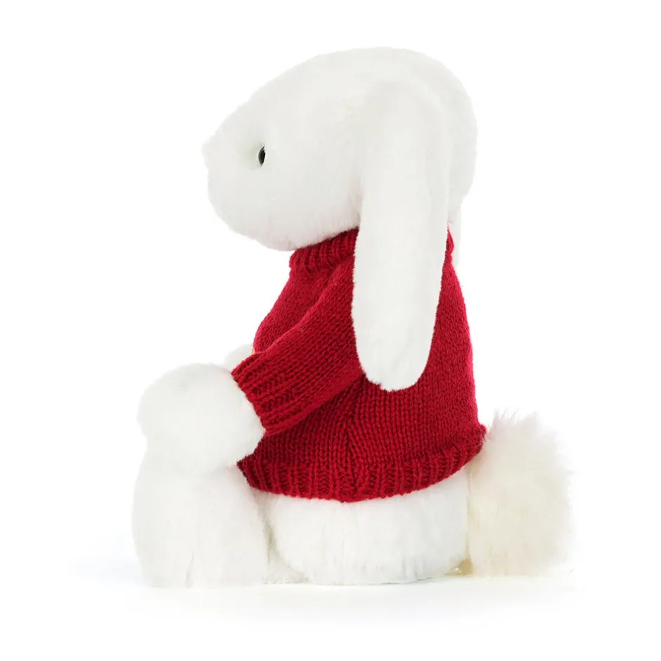 Bashful Luxe Bunny Luna with Personalised Red Jumper*Jellycat Outlet