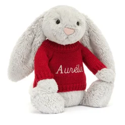 Bashful Silver Bunny with Personalised Red Jumper*Jellycat